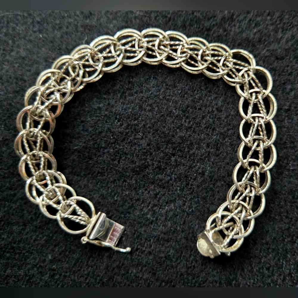 Vintage Sterling Silver Bracelet - Charm Bracelet 7.25 Inch - S925